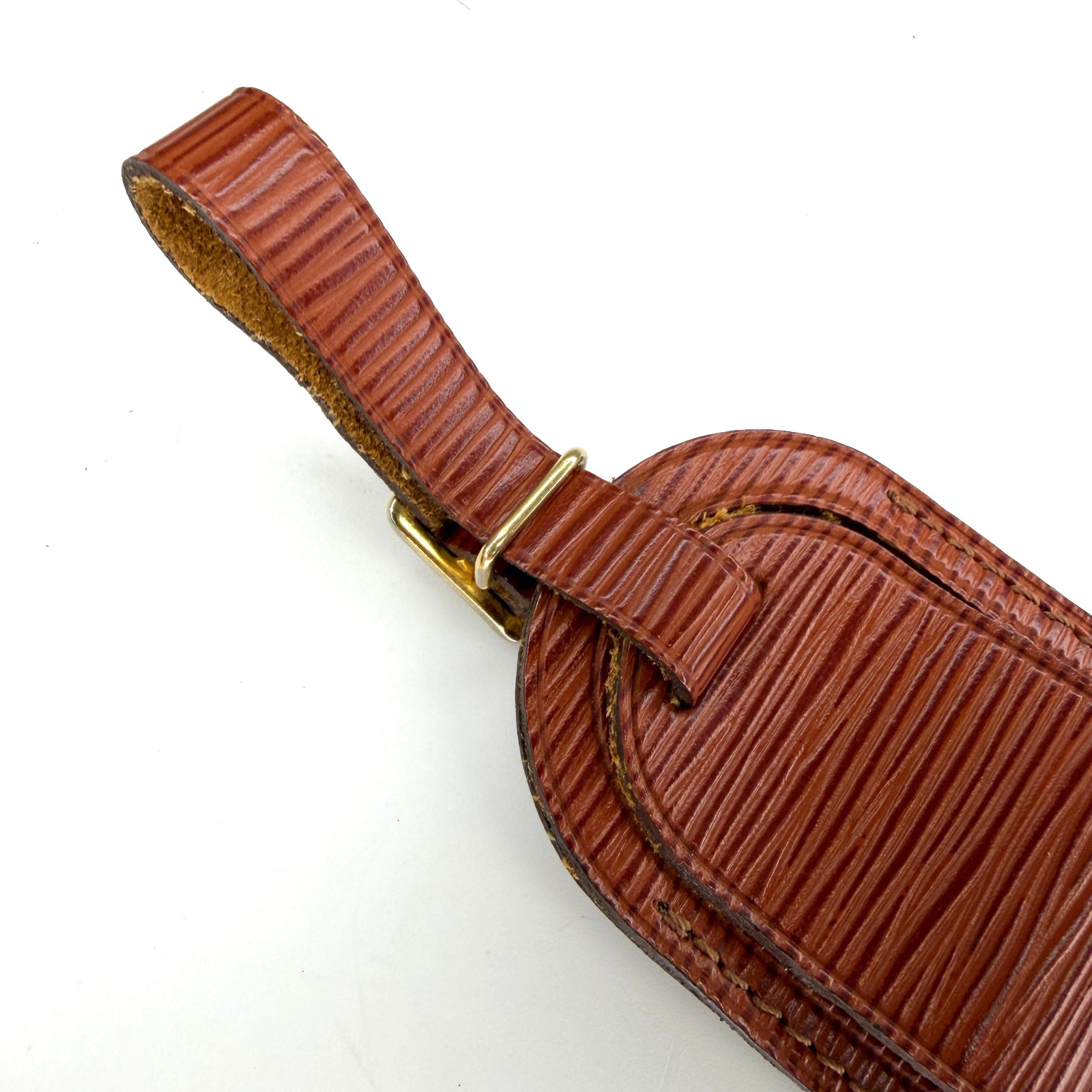 Authent Louis Vuitton Epi Brown Leather Luggage Name Tag & Poignet Used Japan