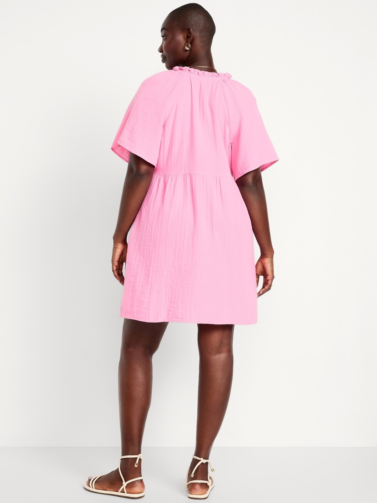 Old Navy Split-Neck Crinkle Gauze Mini Swing Dress Pink Many Sz NEW