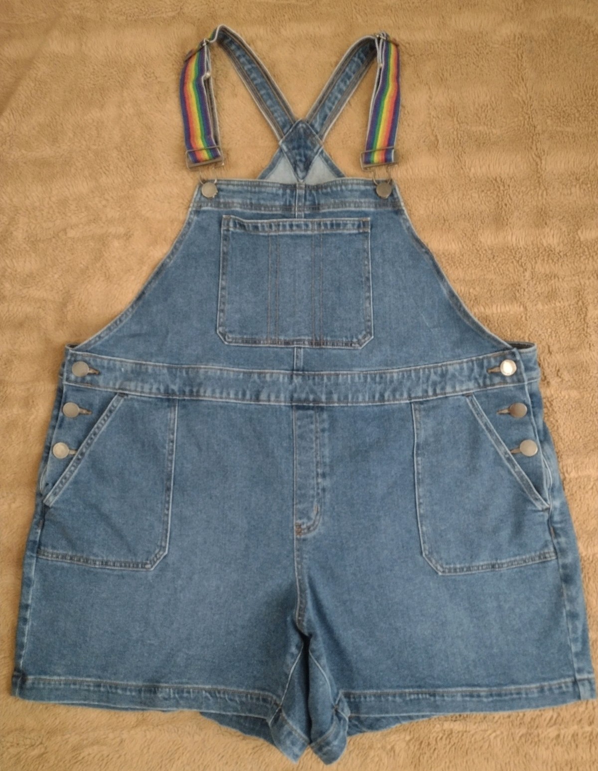 Lane Bryant Denim Short Overalls Size 22 Boyfriend Rainbow Strap Bib Shorts