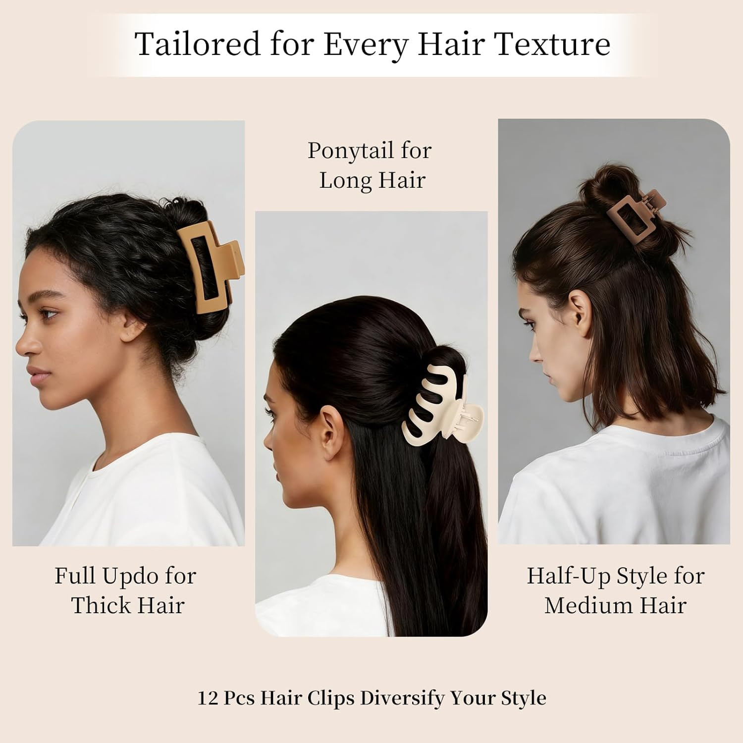 Small Medium Claw Clips for Women, 3 Styles Hair Clips for Thick and Thin Hair,