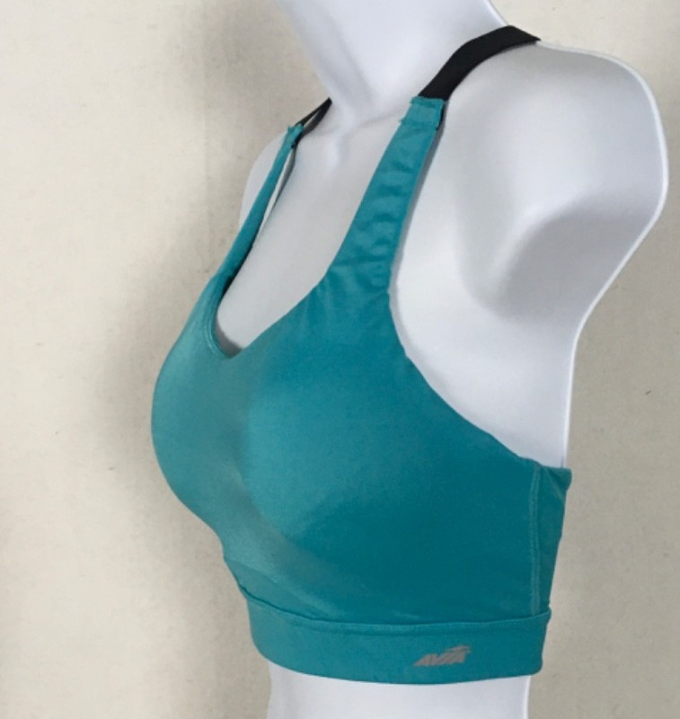 Avia Sports Bra Size 34C Blue Black Racer Back Pull On Padded Wireless