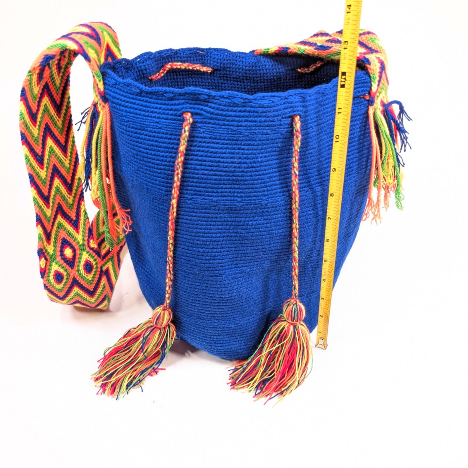 NWT Colombian Large Handmade Wayuu Mochila Bag Vibrant Blue