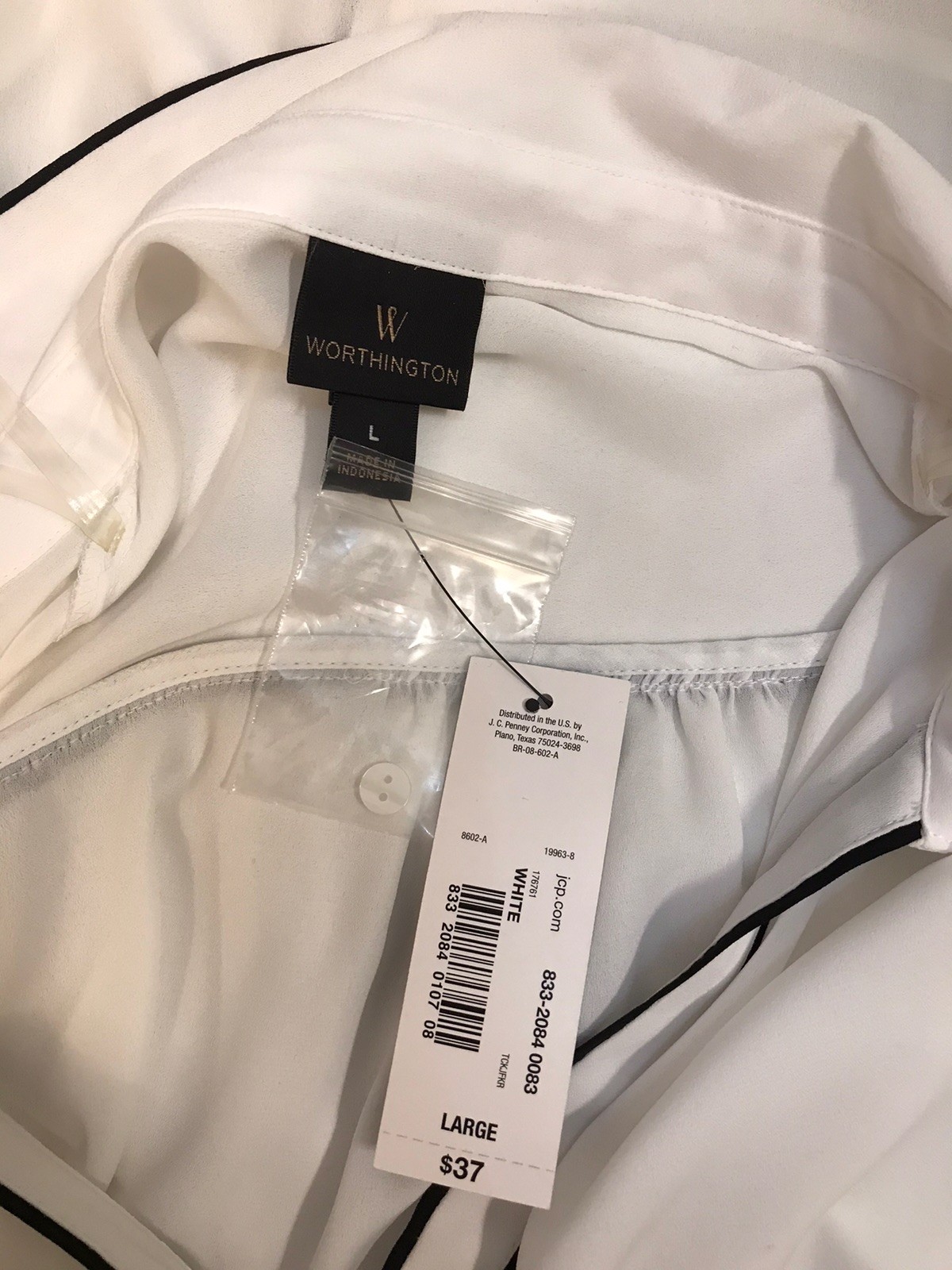 Worthington L Top NWT $37 Sheer Black White Button Up Shirt Blouse Lite Low Cut