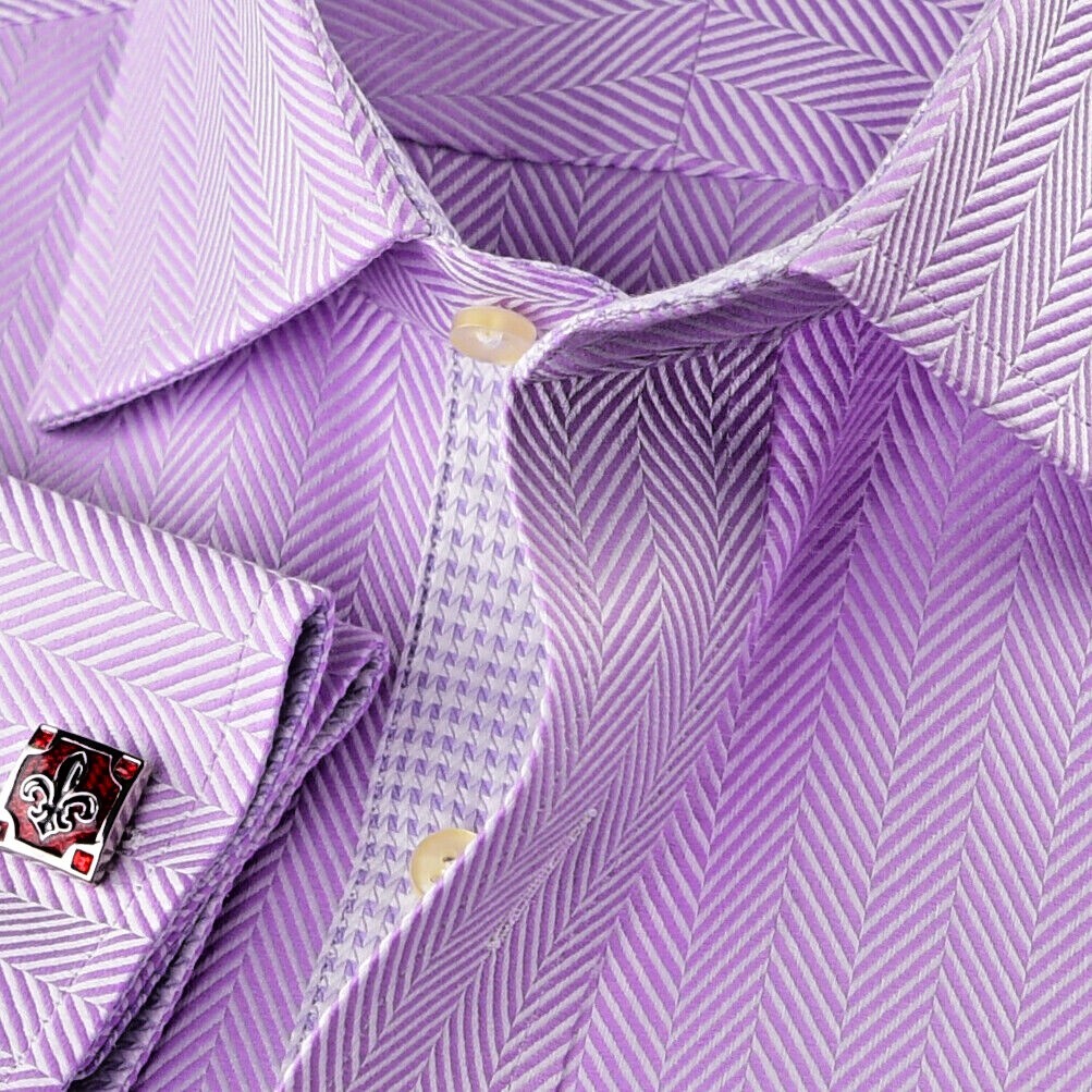 Purple Luxury Herringbone Formal Business Dress Shirt With Light Houndstooth