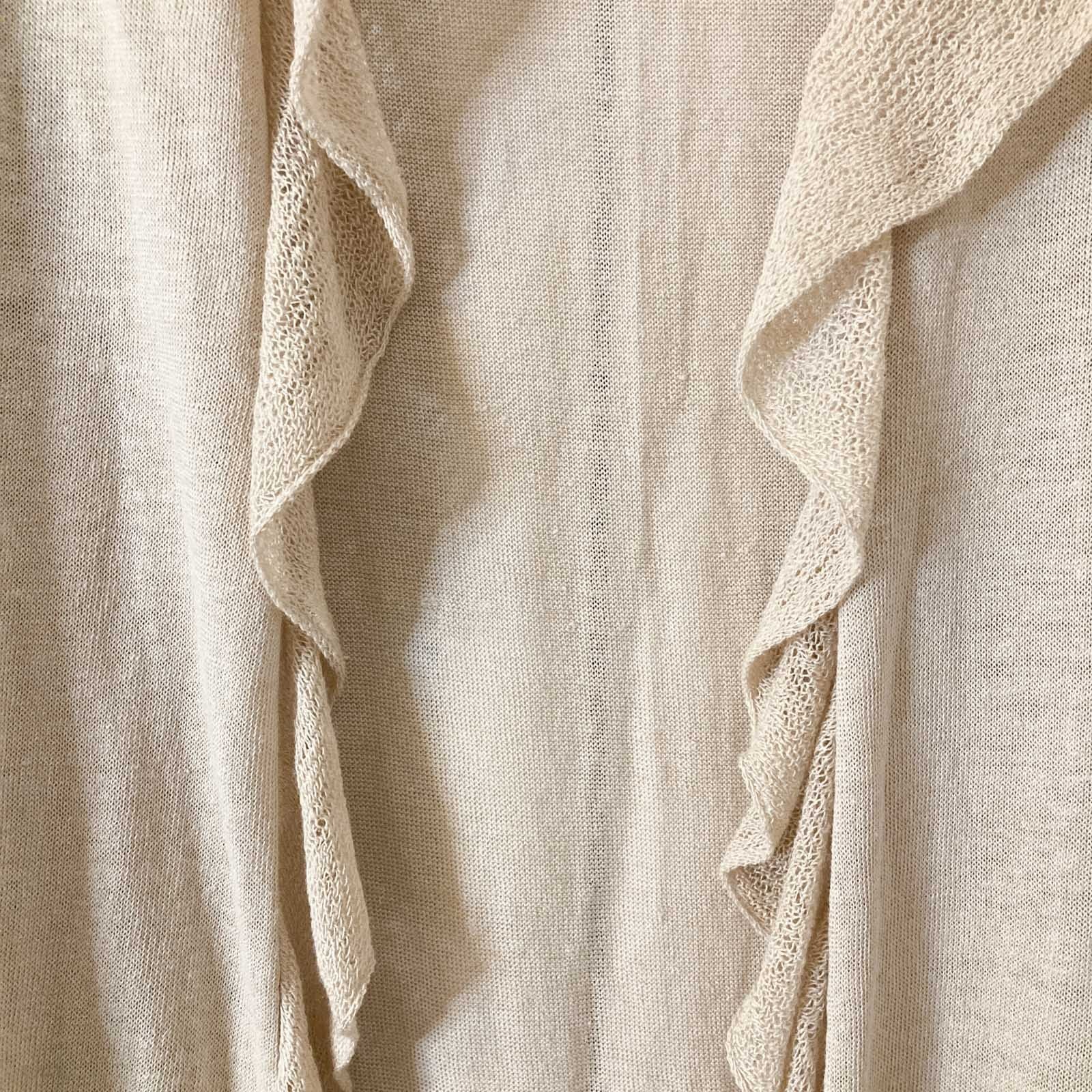 Autograph M&S Cardigan Size 12 Natural Beige Linen Blend Frill Trim Longline