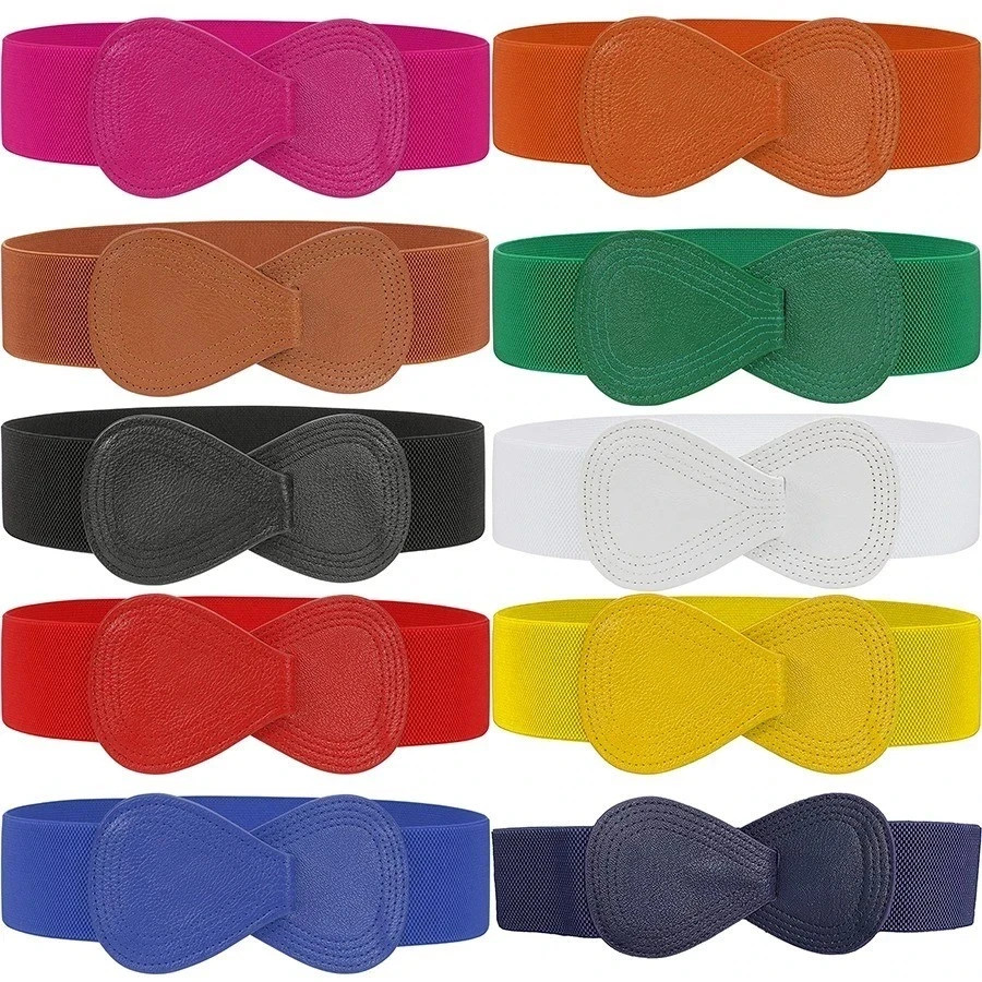 Women Wide Elastic Waist Belt Stretchy Solid Color Dress Coat Cinch Waistband