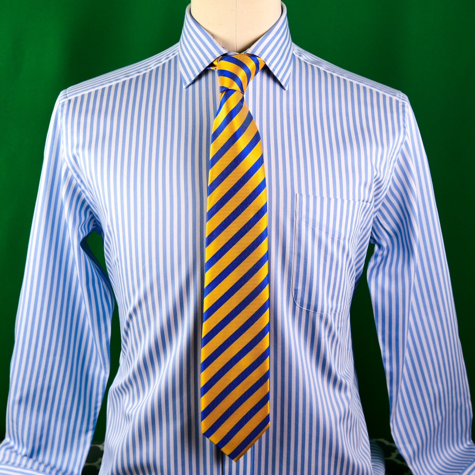 Mens Blue Formal & Business Dress Shirt Herringbone Twill Striped Floral Paisley
