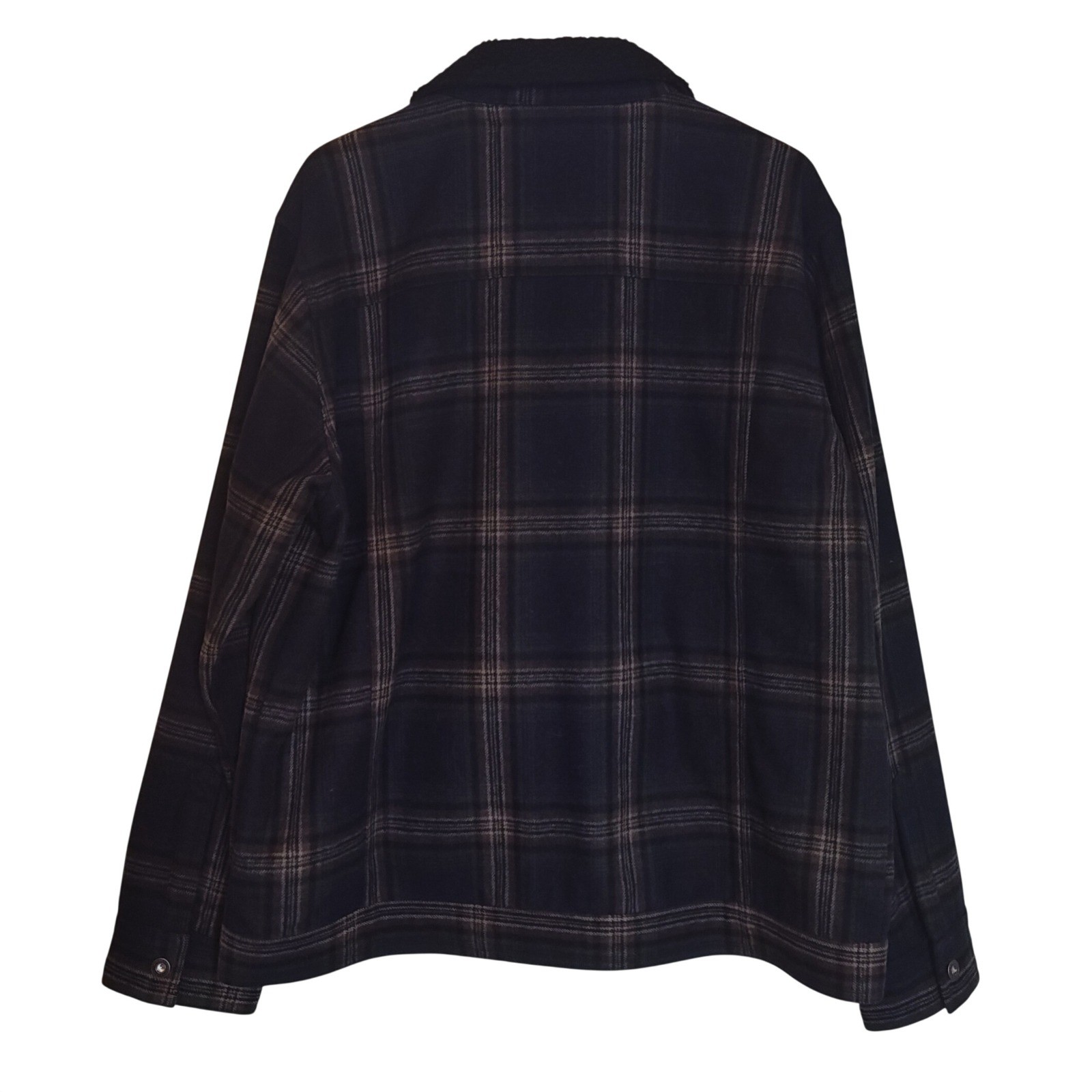 Prana Pinnacle Wool Blend Shirt Jacket Mens XXL Brown black Plaid Sherpa Collar