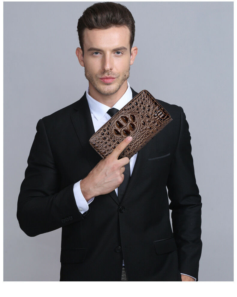 Mens Leather Wallet Zipper Card Holder Long Phone Purse Clutch Handbag Billfold