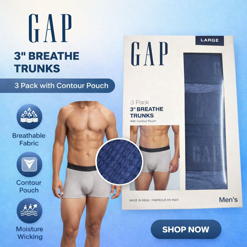 GAP Men’s Contour Pouch 3″ Trunks Size Large Blue Breathable Stretch 3 Pack