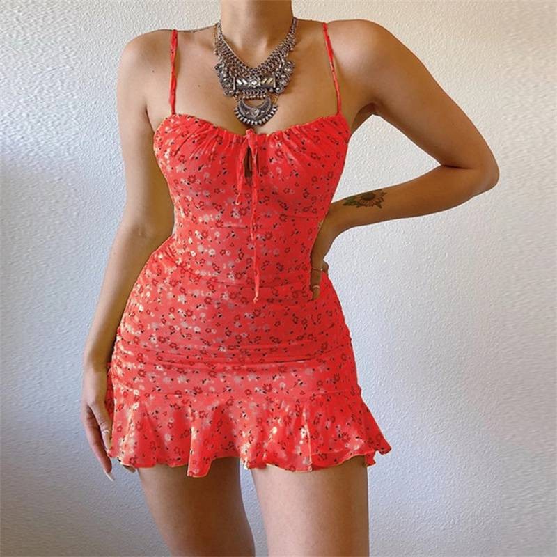 Women’s Dress New Dress Floral Strap Chest Hollow Sexy Fashion Clothing