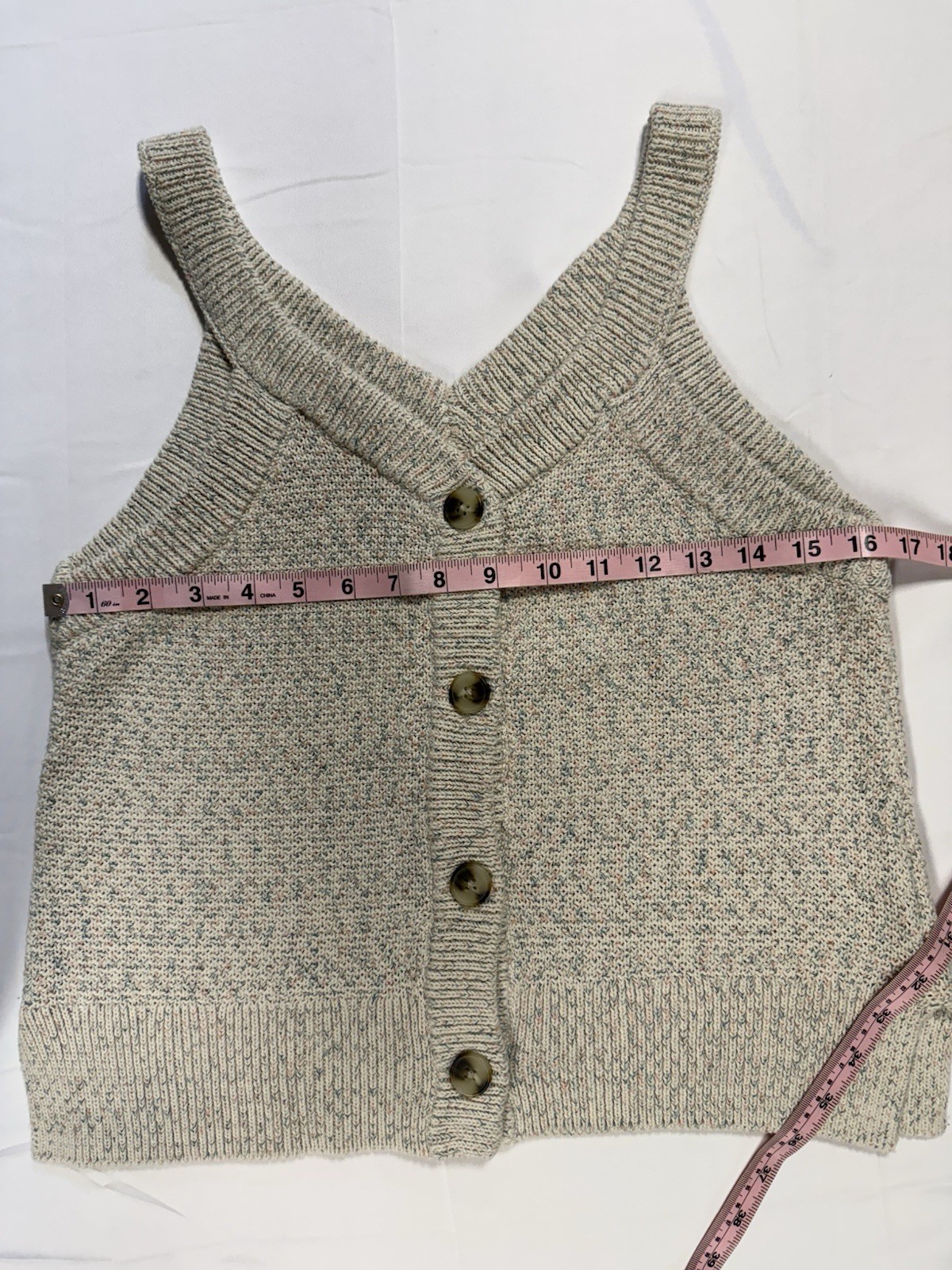 Madewell Womens Small Speckled Knit Sweater Tank Button Front VNeck Cotton Blend