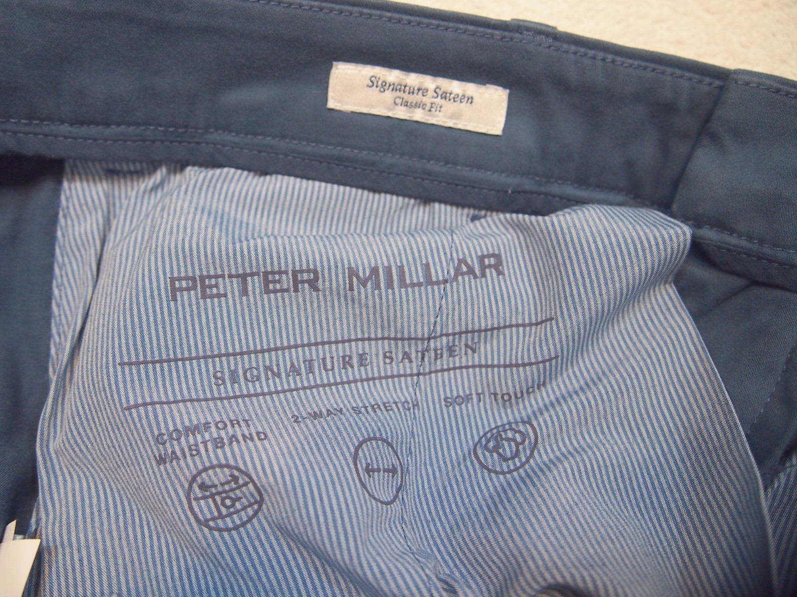 Peter Millar Signature Sateen Cotton Blend Pants NWT $188 36 x 32 Navy Blue