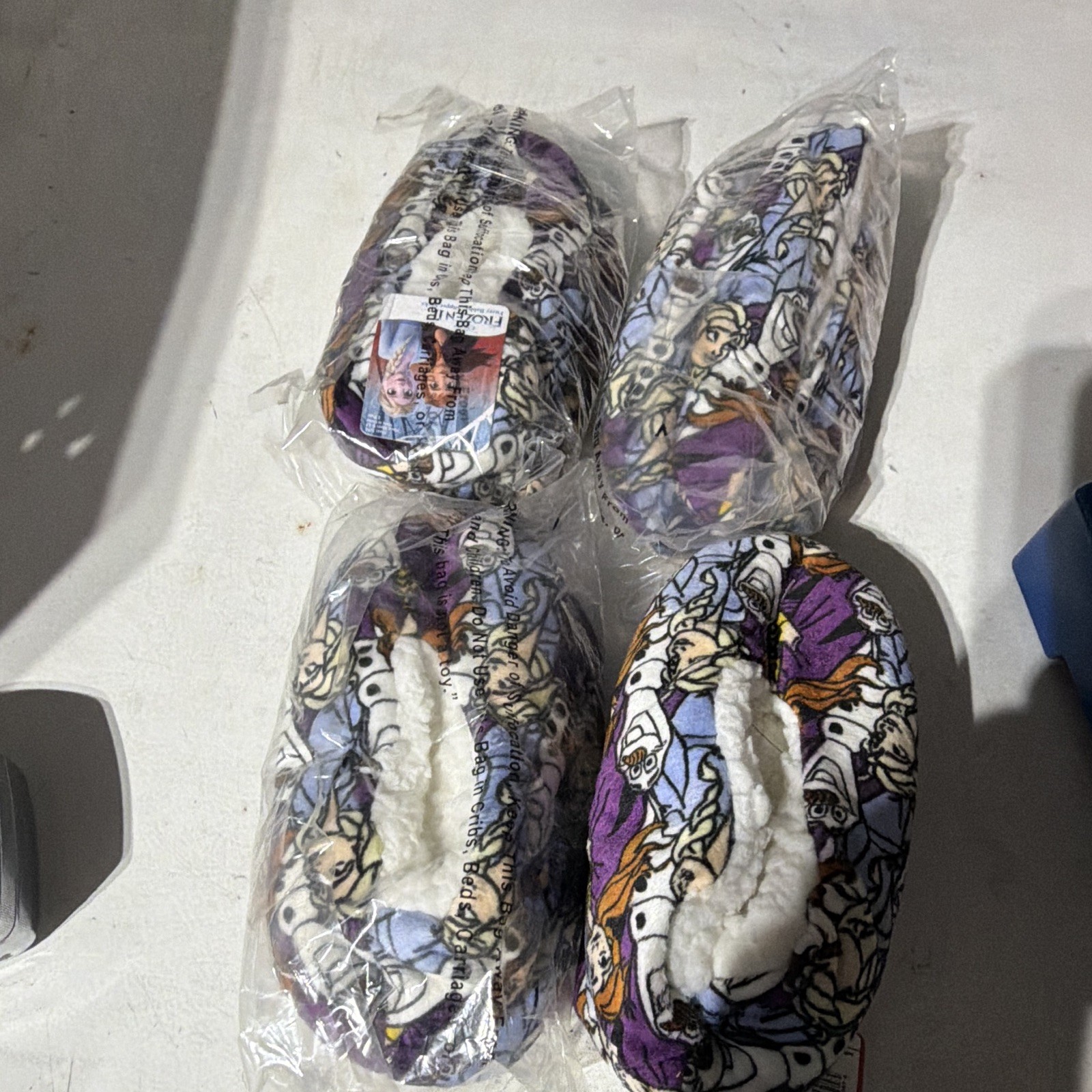 Disney Frozen Anna Elsa Olaf Plush Lined Pull-On Slippers Purple Girls 8-13.