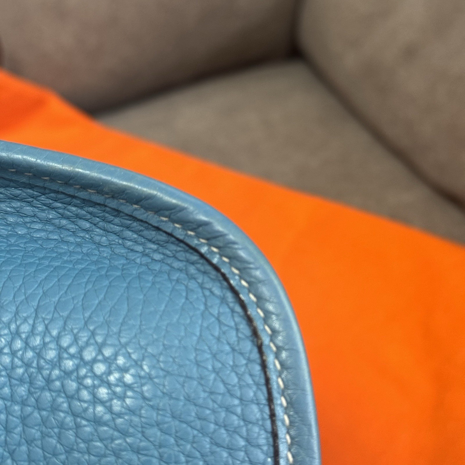 HERMES Evelyne PM Taurillon Clemence Blue Jean Crossbody Bag