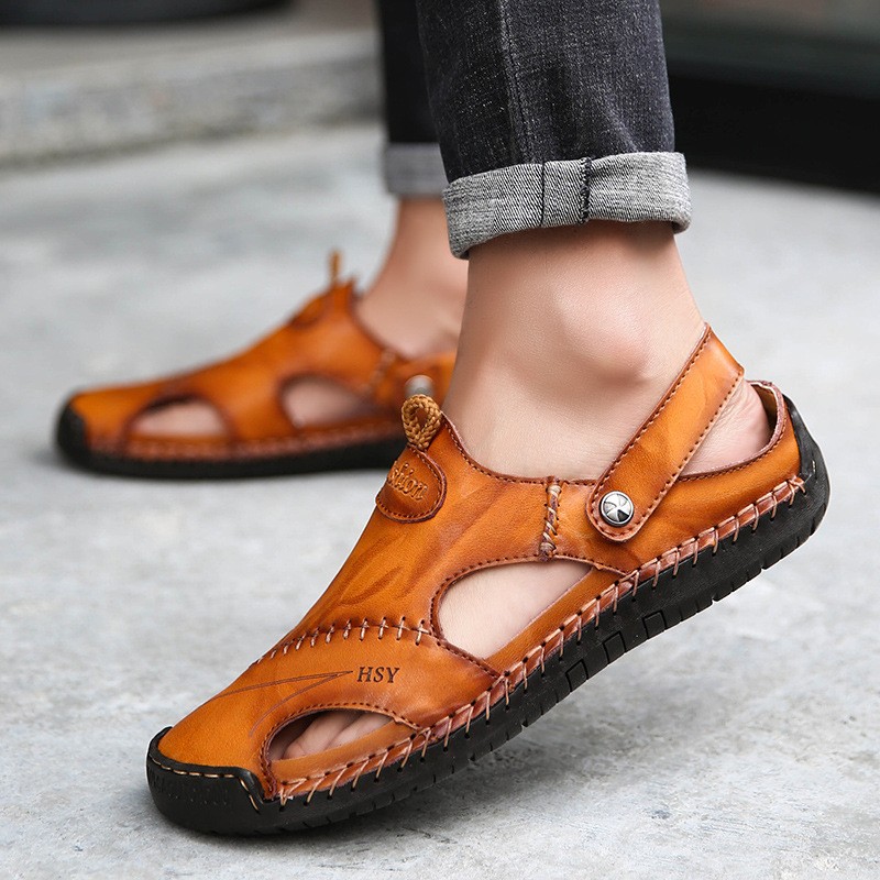 Men’s Closed Toe Sandals Adjustable Slides Yellow Black Brown EU 40-44 US 7.5-10