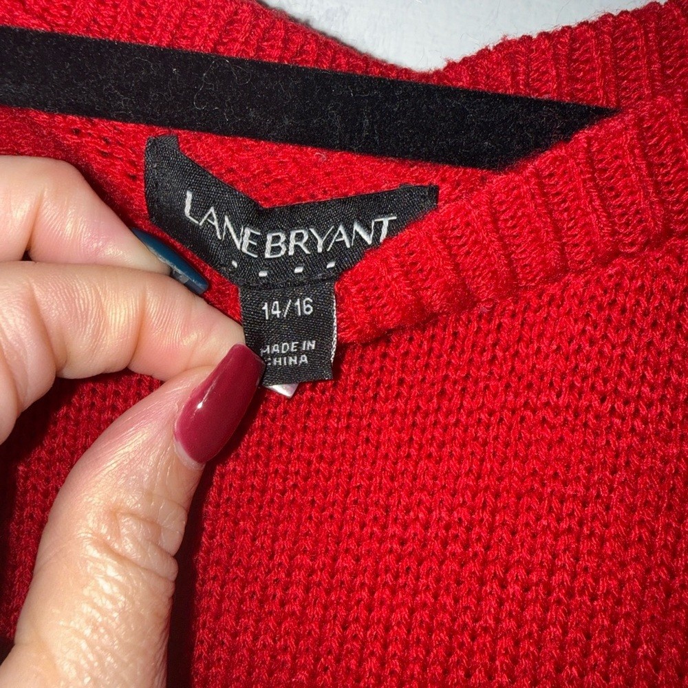 Lane Bryant Red Peplum Sweater 14/16 Acrylic Knit Long Sleeve
