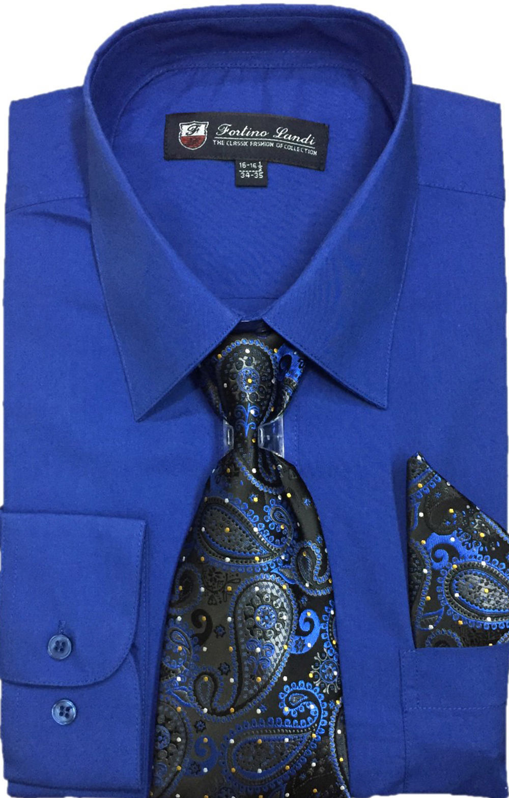 Men’s Cotton Blend Dress Shirt with Tie and Handkerchief in 22 different colors