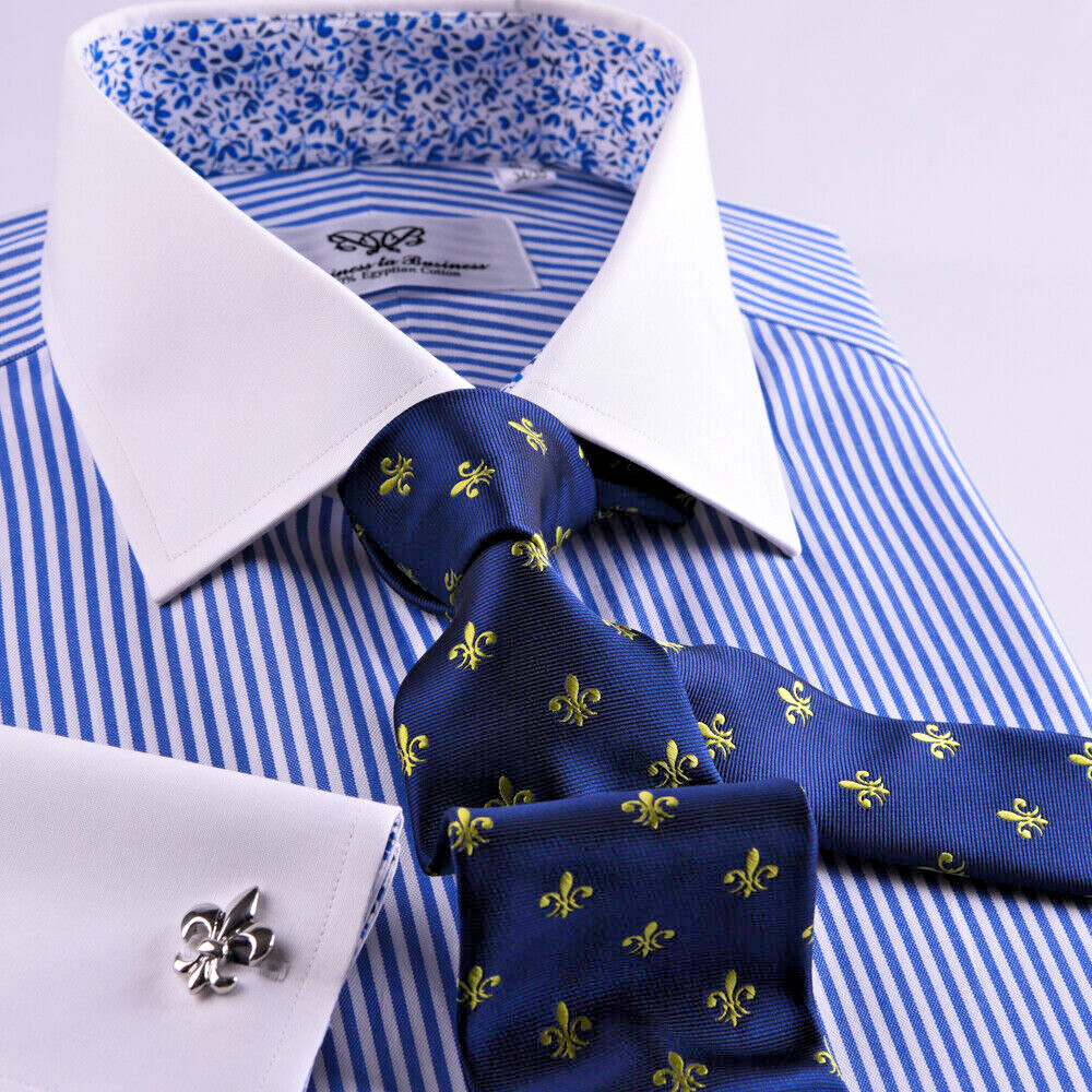Best Seller Blue Stripe WInchester Shirt With Blue Floral Inner Lining Restocked