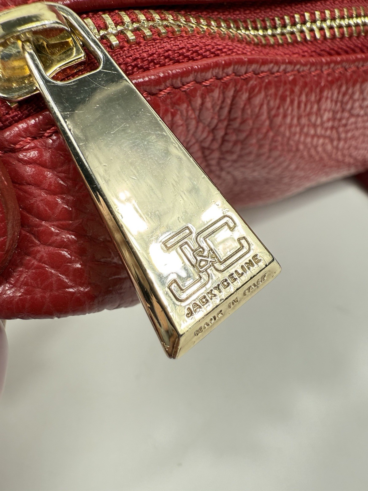 J & C Red Leather Crossbody Bag w/Gold Hardware Jackie Celine Made In Italy