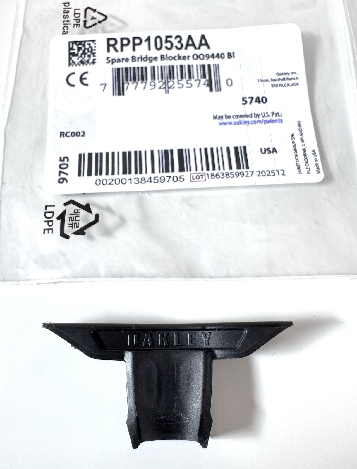 Oakley Clifden OO9440 BLACK Replacement Bridge Blocker Authentic Made In USA New