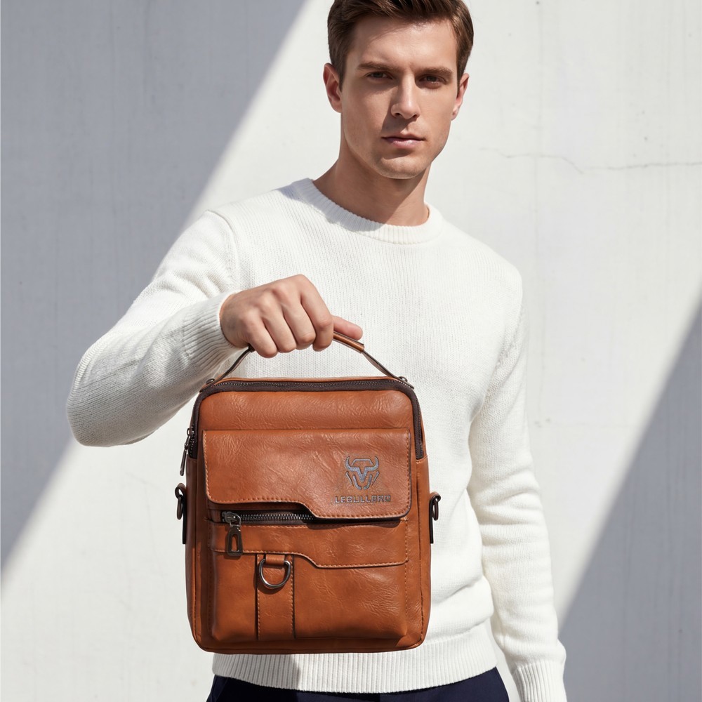 US Men’s Leather Handbag Sling Bags Shoulder Messenger Bag Business Outdoor Bag
