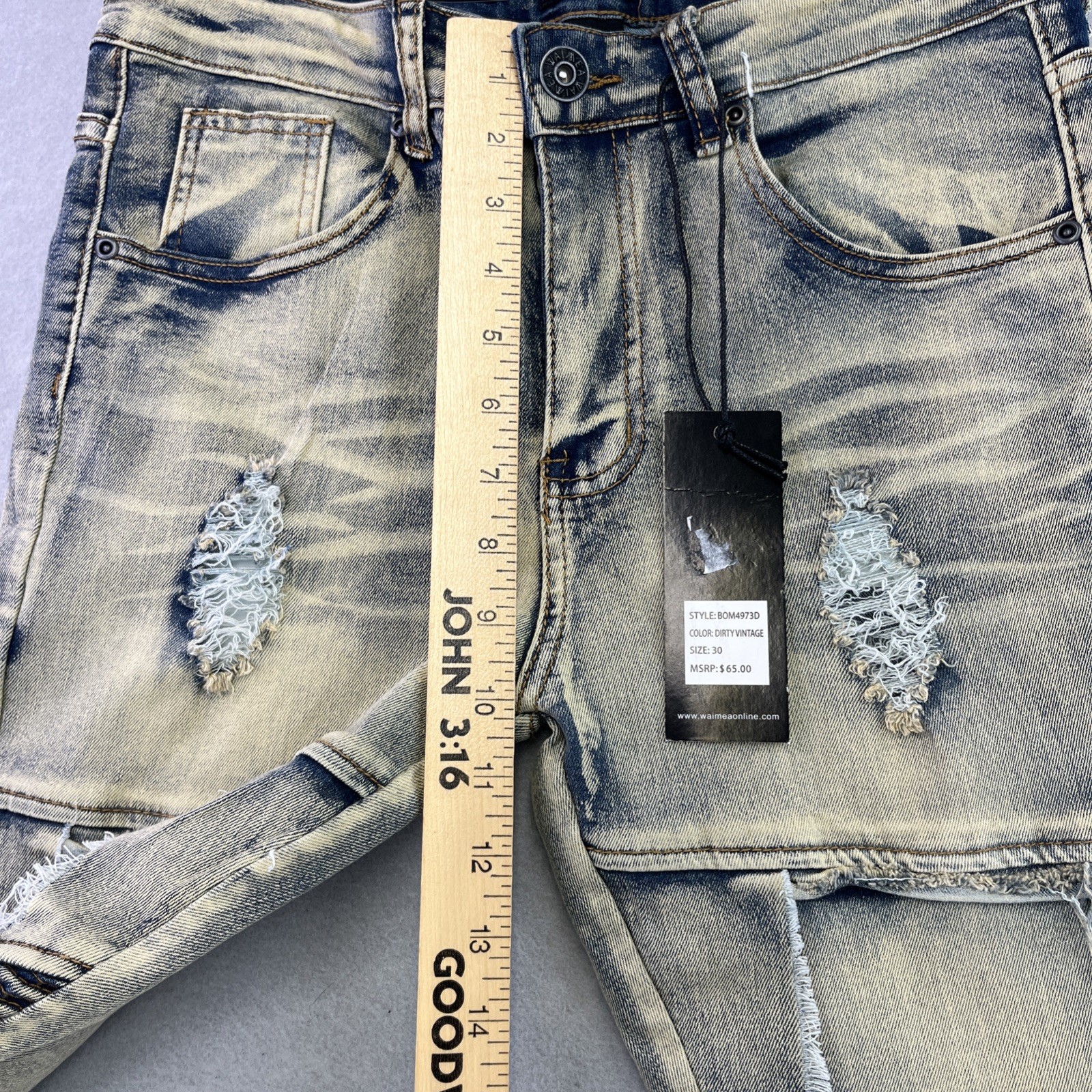 WAIMEA Denim Jeans Mens Size 30 Skinny Fit Distressed Moto NWT