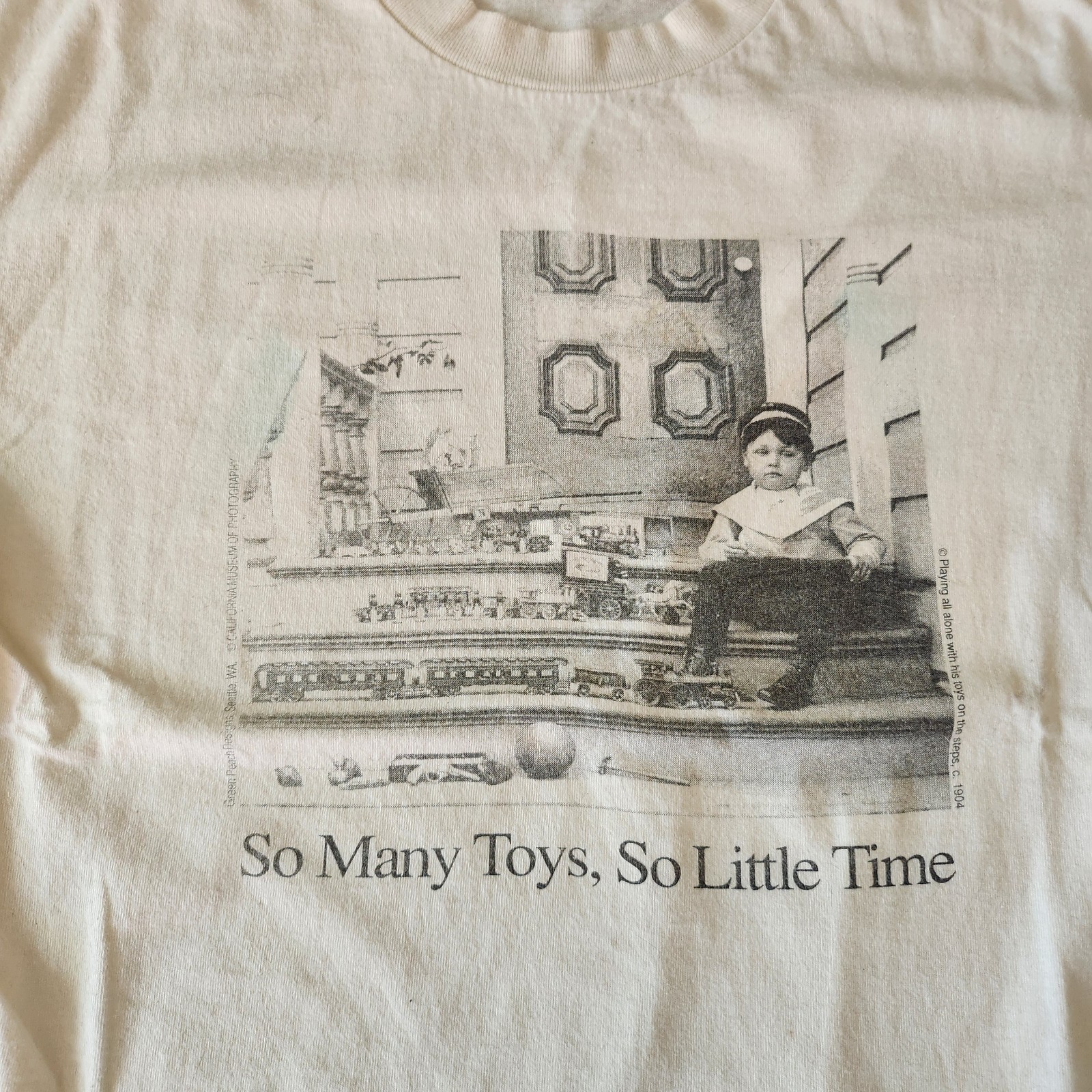 Vintage 90s So Many Toys So Little Time Tshirt Size L Cream White