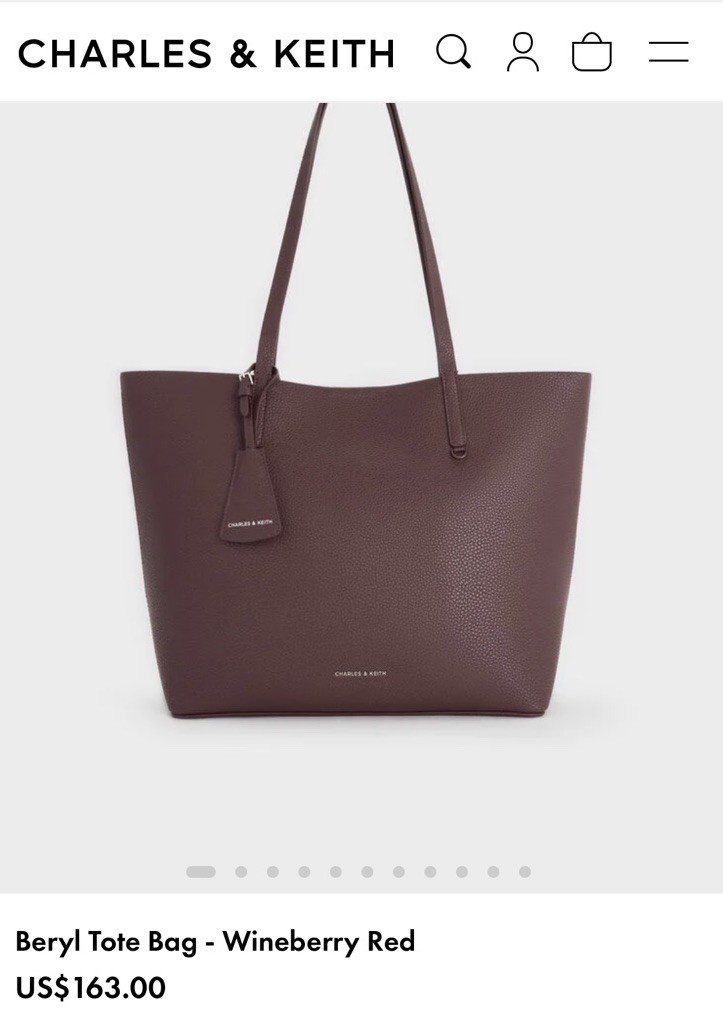 CHARLES & KEITH Women’s Wineberry Red Tote Bag Double Handles