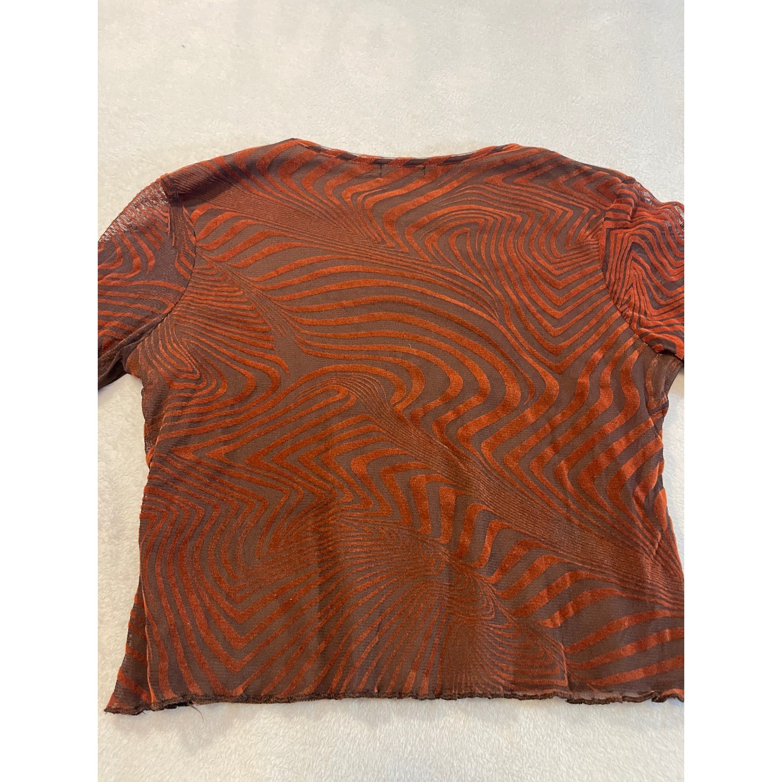 Nasty Gal Brown Orange Swirl Mesh Long Sleeve Crop Top Plus Size 16 Lettuce Edge
