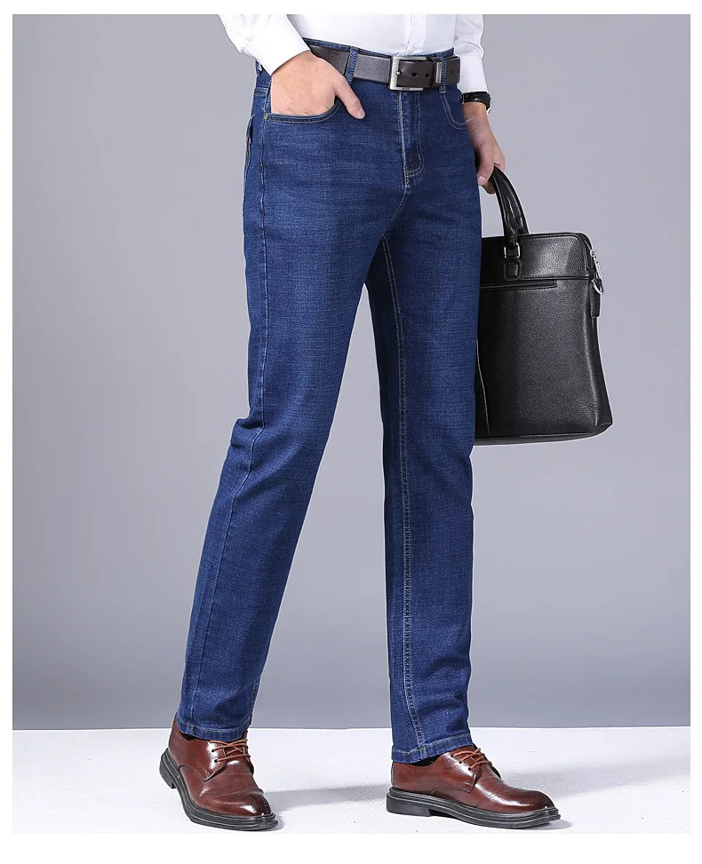 Men’s Casual Straight Leg Jeans Soft Stretch Denim Zipper Fly Blue Black Pants