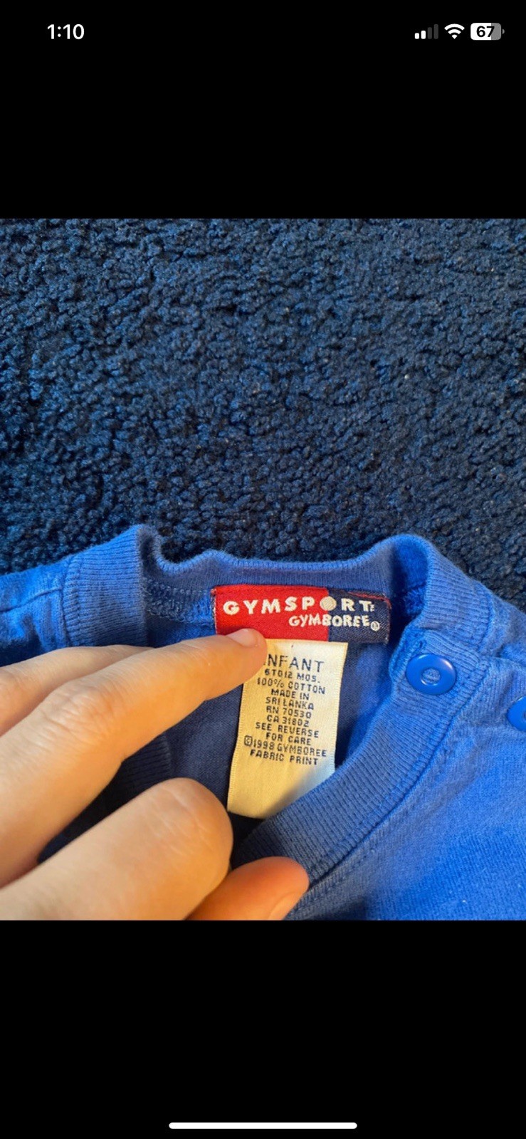 Vintage Gymboree Gym Sport Baby One-Piece Romper 6-12M Blue Striped Cotton Snap