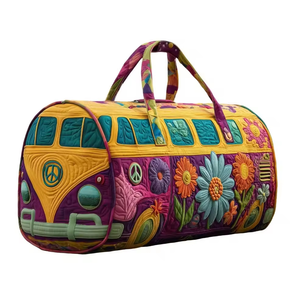 Bus Series Quilted Cotton Quilted Travel Bag 3D Design Boho Style Duffle Bag