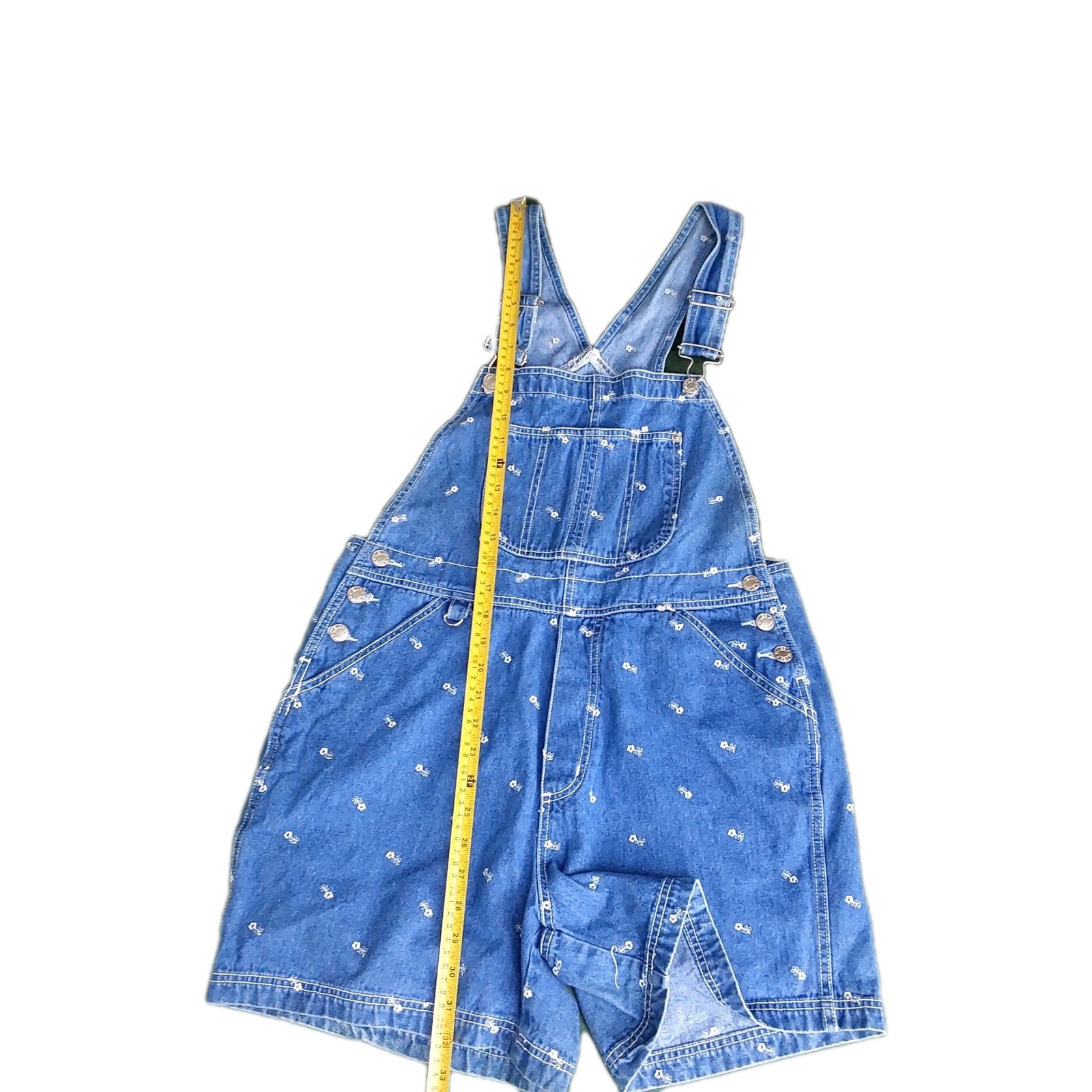 Vtg 90’s Adriana Sport Denim Overall Shortalls Embroidered 32″ Waist Womens Med