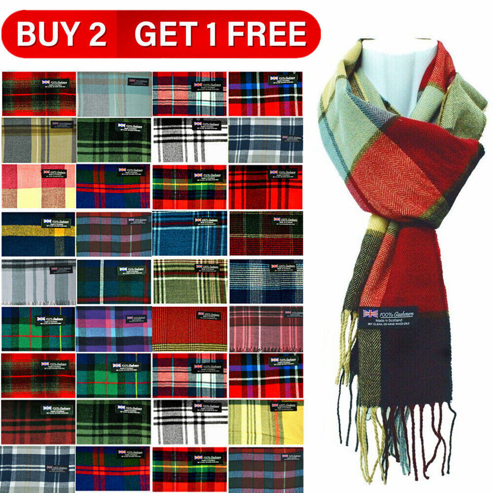 For Womens Mens 100% Cashmere Scotland Made Plaid check Warm Scarves Wool Scarf