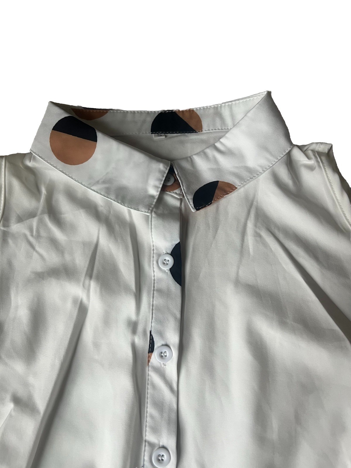 NWOT White Cold Shoulder Blouse Geometric Placket Button Down Shirt Women Size S