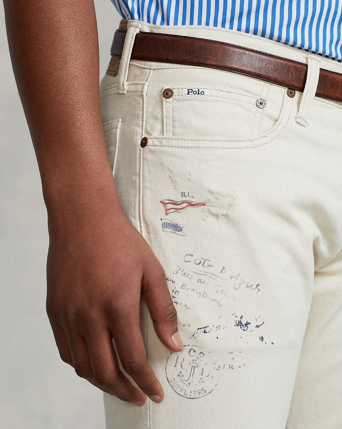 Polo Ralph Lauren Sailing Yacht Artist Artwork Pen Drawing Royal CP93 Slim Jeans