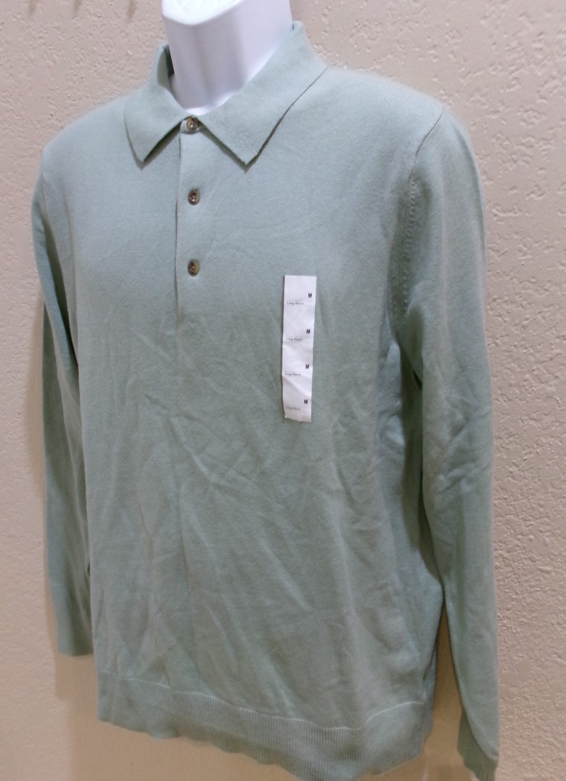 Polo Sweater Soft Light Cotton blend Sage/Cream/Heather gray/Blue Goodfellow