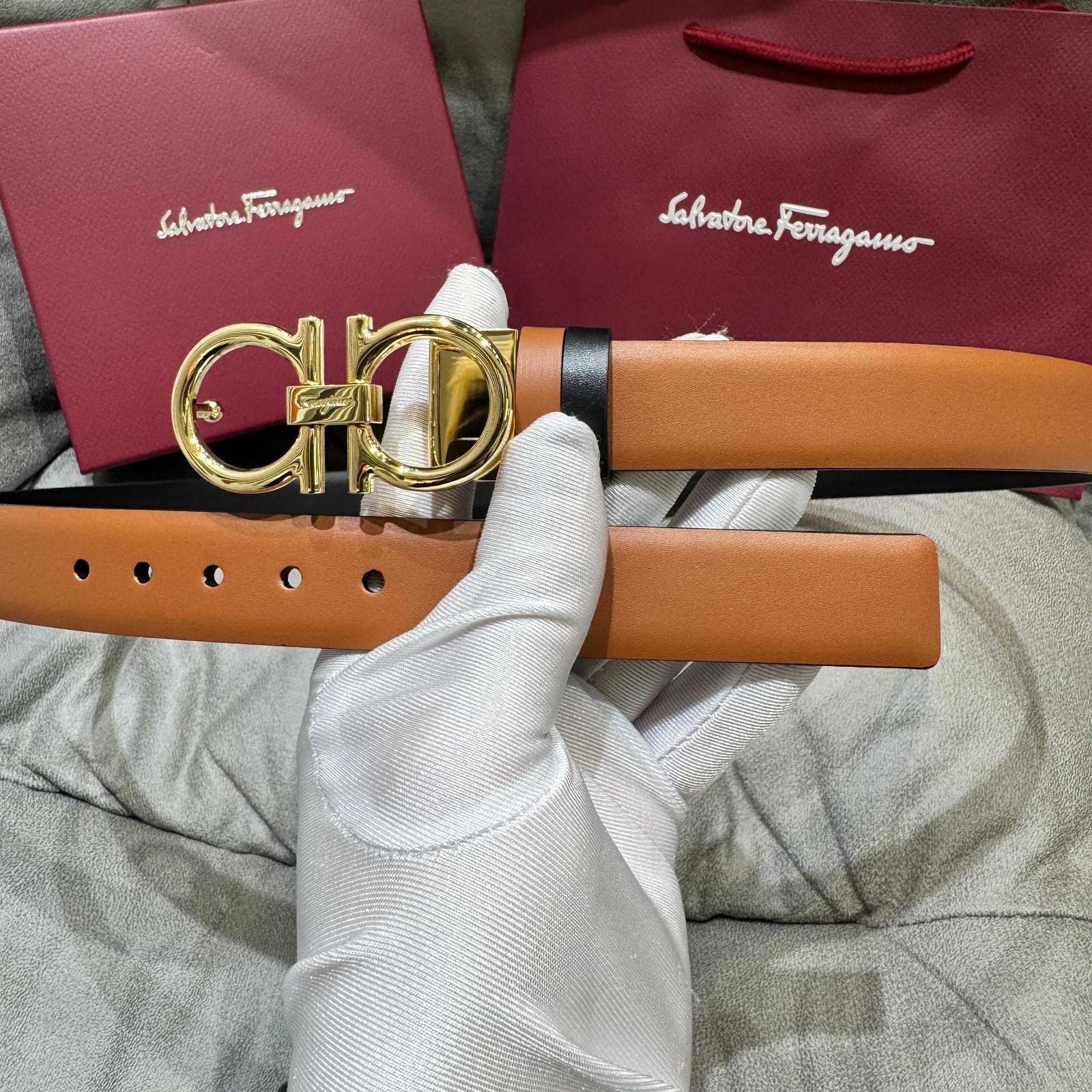 Salvatore Ferragamo Gancini Reversible Leather Belt
