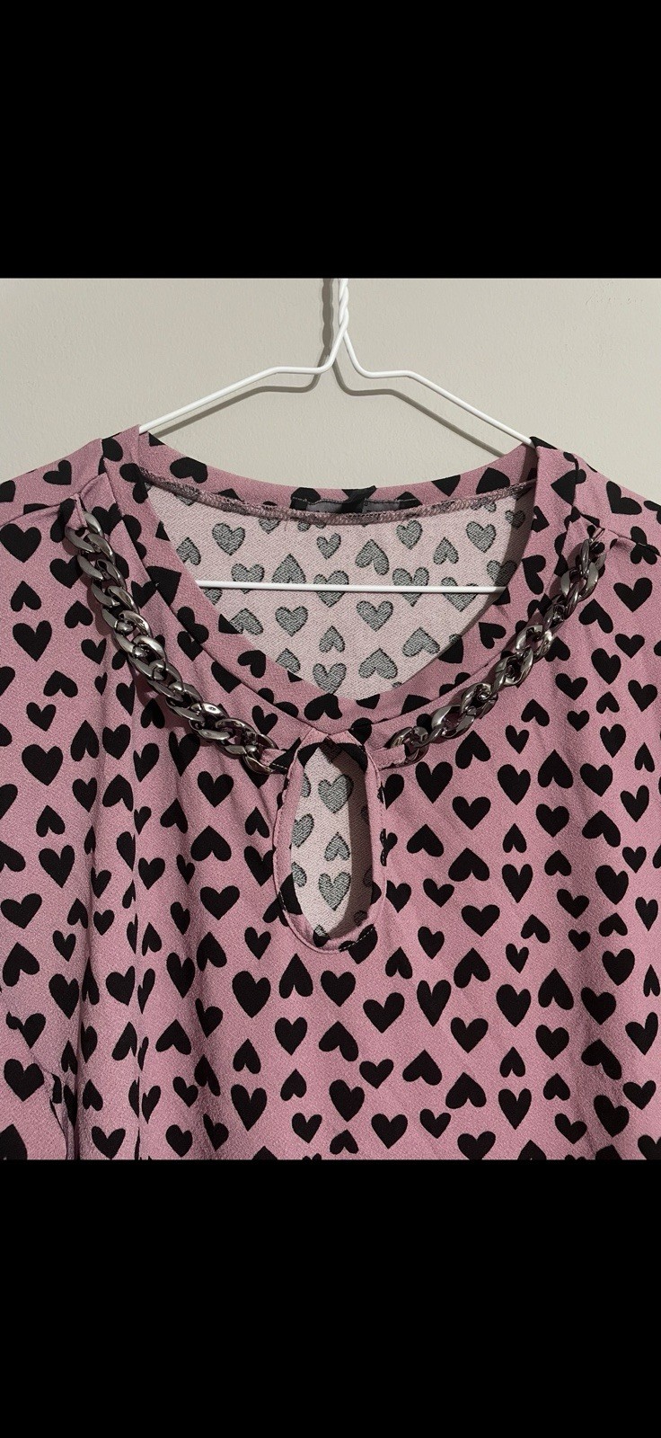 Como Black Mauve Black Hearts Built in Necklace Blouse 2x