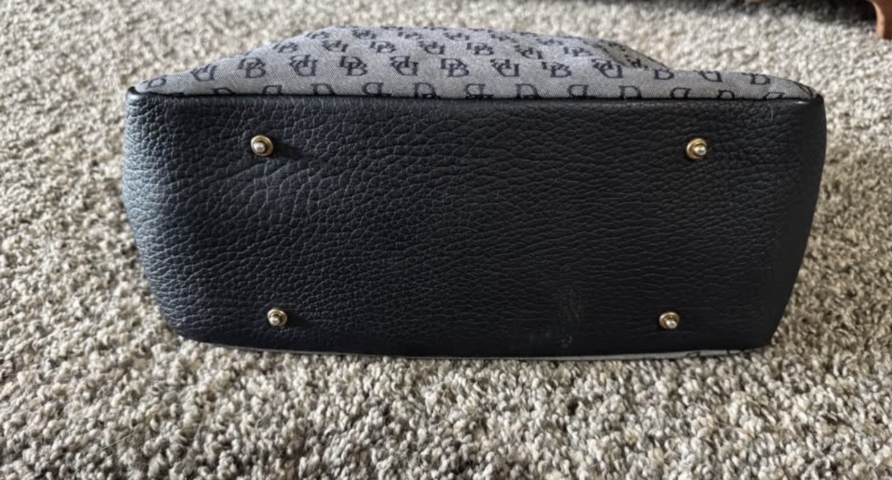 Dooney & Bourke Gray & Black Monogram CanvasBlack Leather Trim Shoulder Bag
