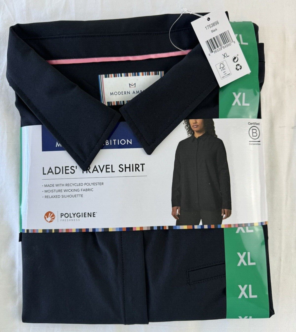 Modern Ambition Women’s Travel Shirt Black Size XL Polyester/Spandex Relaxed