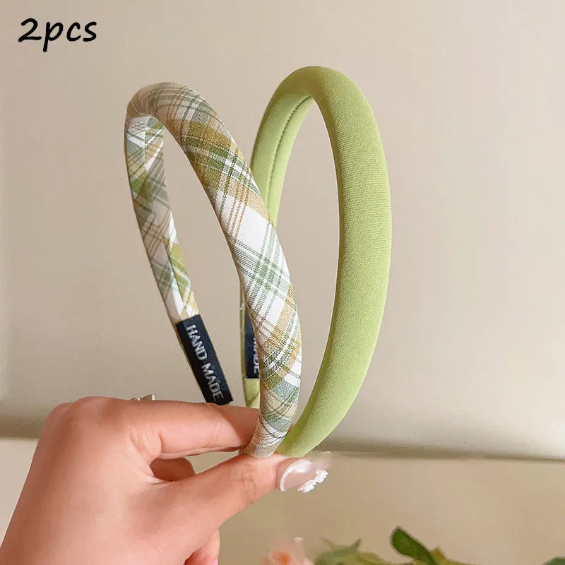 1/2/3pcs Spring Summer Women Solid Color Head Hoop Princess Girls Sweet Plaid Cl