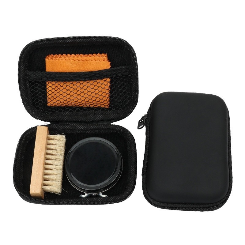 4PCS Leather Shoe Care Travel Kit Shoe Polish Wax Brush Cloth Cleaner Travel Set