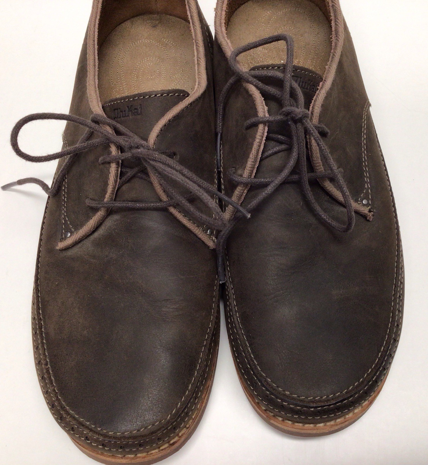 OluKai Honolulu Lace Up Men’s Brown Leather Oxford Casual Shoes Size 9
