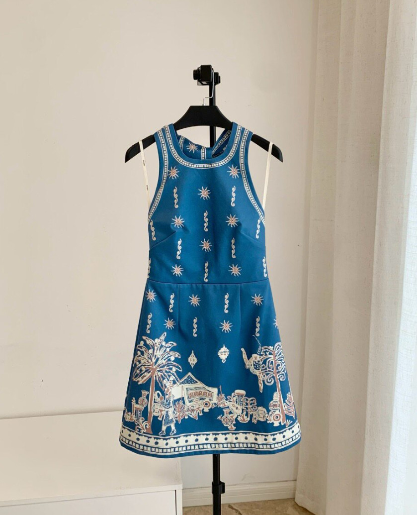 Alemais Blue Print Halter Neck Dress Womens Summer Boho
