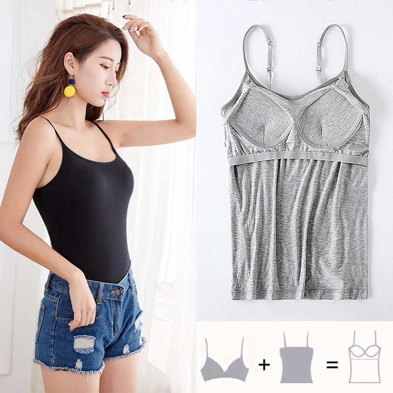 Women Camisole with Built in Shelf & Padded Bra Adjustable Strap Basic Tank Tops