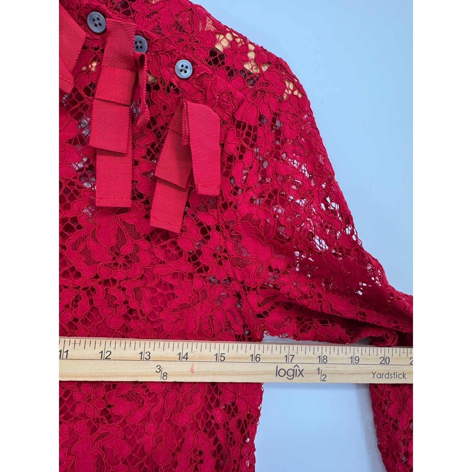 J.Crew Shirt Lace Bow Womens 0 Red High Neck Victorian Romantic Elegant Coquette