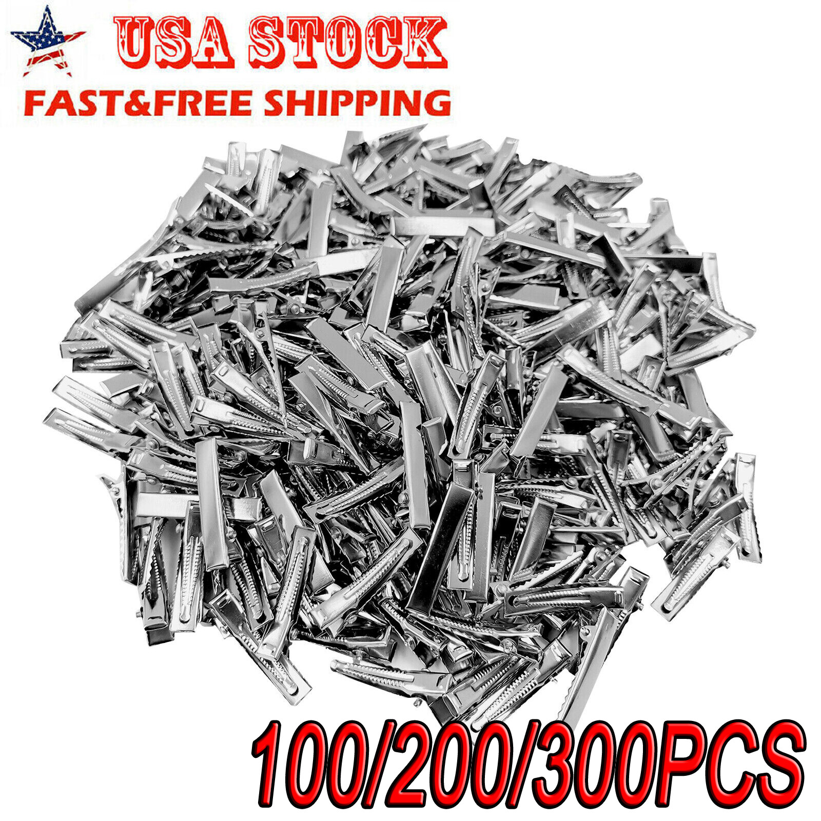 100/200/300x Silver Single Prong Alligator Metal Clips 1.75″ Hair Bow Clips Bulk