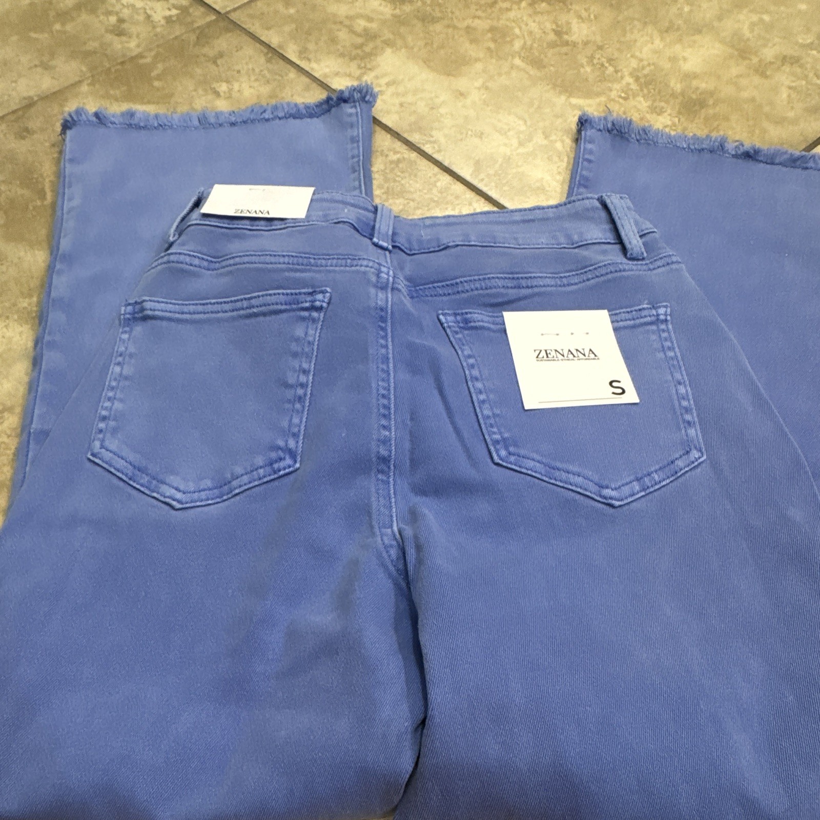 Zenana Women’s Blue Denim Wide-Leg Jeans Cotton Spandex Solid Regular Size S